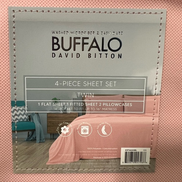 Buffalo David Bitton Washed Microfiber & Easy Care 4-Piece Twin Sheet Set NIP - Picture 5 of 5